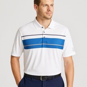 PGA Tour Men’s XL Golf Polo White Blue Stripe | Dry Fit Business Casual Preppy